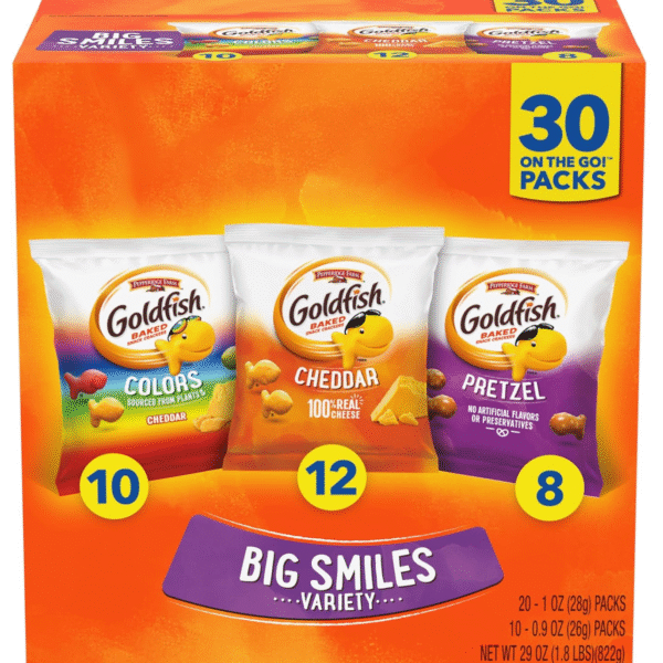 Goldfish Crackers Big Smiles Variety Pack with Cheddar, Colors, and Pretzels, Snack Packs, 30 Ct