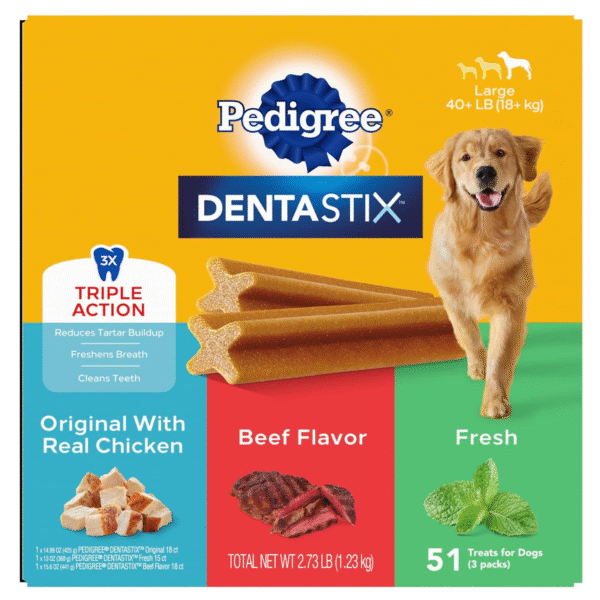 Pedigree Dentastix Large Breed Dog Treats, Original, Beef & Fresh Flavor, 2.73 lb. Variety Pack (51 Treats)