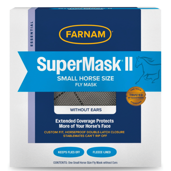 Farnam SuperMask II Horse Fly Mask Without Ears, Extended Coverage, Protects Eyes From Insects and Debris, Adjustable Throat Latch, Small Size