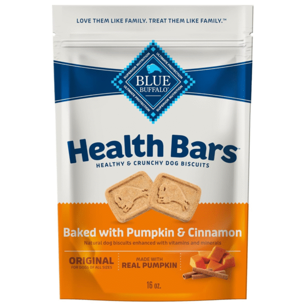 Blue Buffalo Health Bars Crunchy Dog Biscuits, Oven-Baked With Natural Ingredients, Pumpkin & Cinnamon, 16-oz Bag