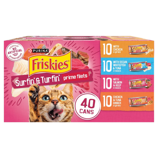 Purina Friskies Gravy Wet Cat Food Variety Pack, Surfin’ and Turfin’ Prime Filets Favorites - (Pack of 40) 5.5 oz. Cans