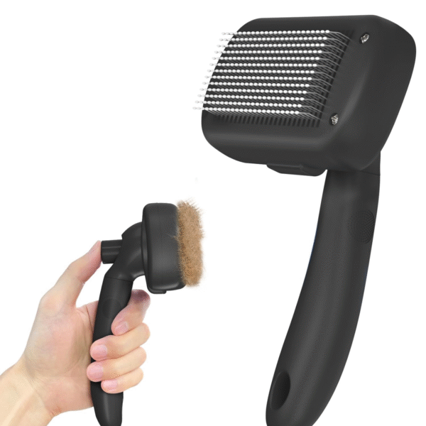 Self Cleaning Shedding Brush - Skin Friendly Grooming Tool for Dogs, Cats, and Puppies, Deshedding and Hair Removal for Long and Short Haired Pets, Black
