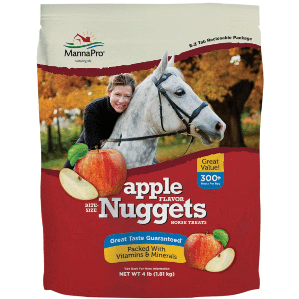 Manna Pro Bite-Size Nuggets for Horses - Pocket Sized Training Horse Treats - Apple Flavored Treats - Packs with Vitamins & Minerals- Great Taste Guaranteed - 4lbs