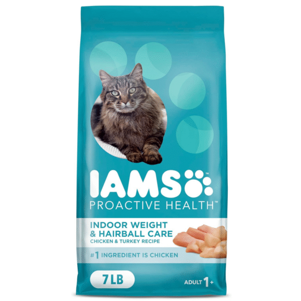 IAMS Proactive Health Indoor Weight Control & Hairball Care Adult Dry Cat Food, Chicken & Turkey Recipe, 7 lb. Bag