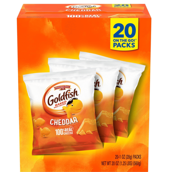 Goldfish Cheddar Cheese Crackers, Baked Snack Crackers, 1 oz On-the-Go Snack Packs, 20 Count Box