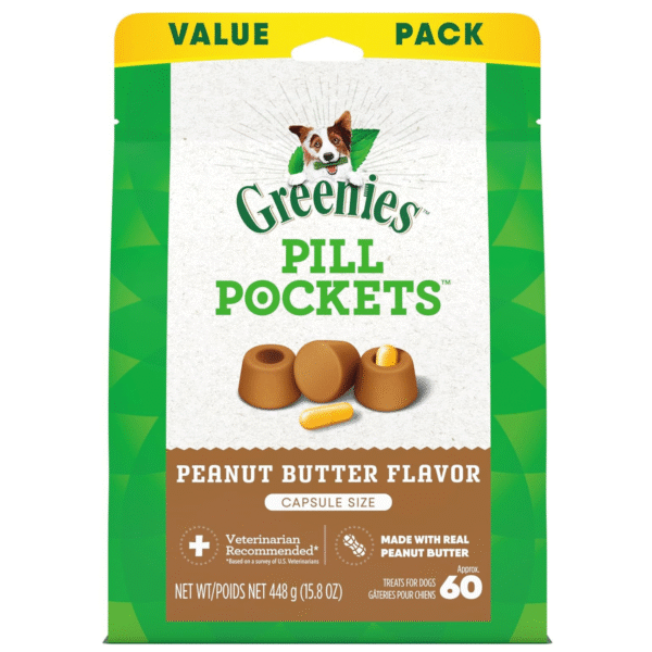 Greenies Pill Pockets for Dogs Large Size, Soft Dog Treats, with Real Peanut Butter, 15.8 oz. Pouch (60 Treats)